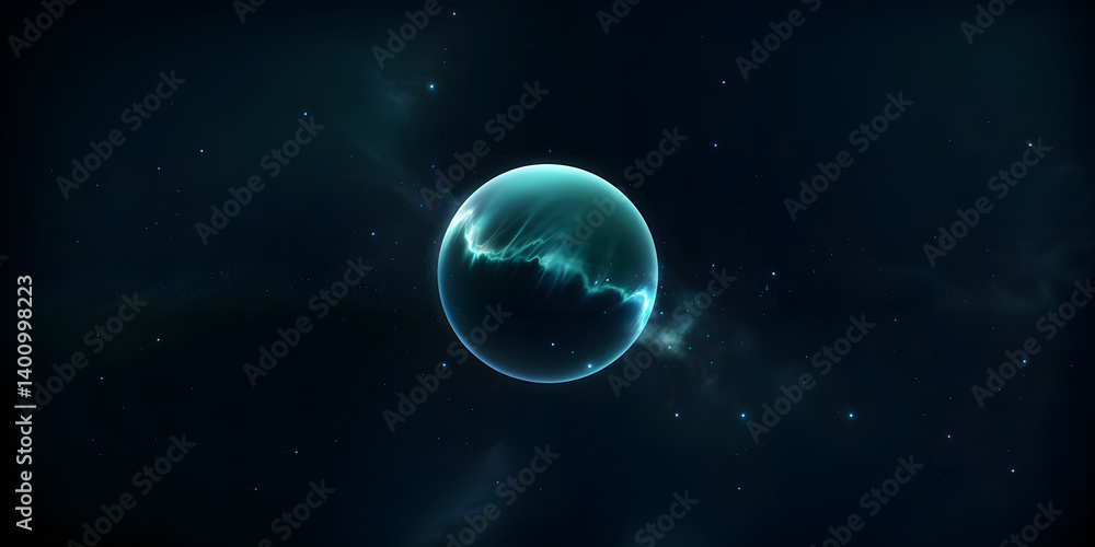 Poster abstract space orb design. high-quality digital render of a mysterious glowing orb in deep space. id