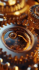 Mechanical gears and oil create an abstract representation of technology