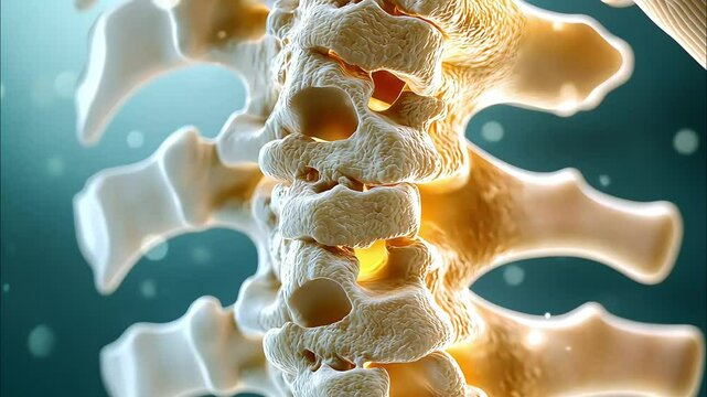 Spinal Fracture and traumatic vertebral injury medical concept as a human anatomy spinal column with a broken burst vertebra due to compression and osteoporosis back disease, world osteoporosis day