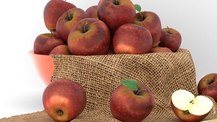apple in a basket on white background