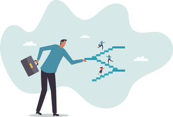 Career path or improvement, growth stair to success, job promotion or business competition, aspiration or motivation to succeed .character for design.
