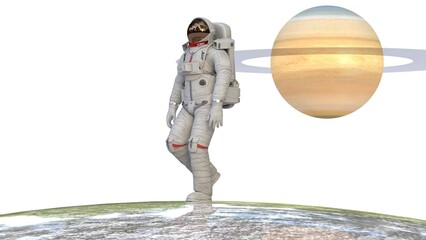 astronaut in spacesuit with saturn planet © Masihullah