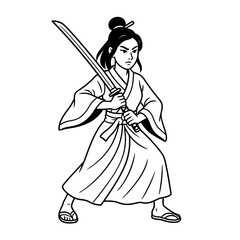 Female Samurai Warrior with Katana Vector Illustration