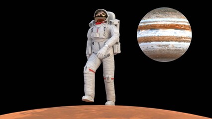 astronaut walking on mars with jupiter planet © Masihullah