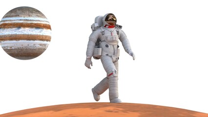 astronaut walking on mars with jupiter planet © Masihullah
