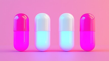 Health, immunity and balance concept. Colorful capsules on a pink background, showcasing vibrant designs.