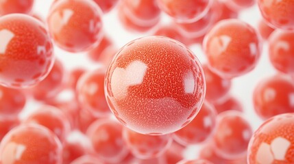 Health, immunity and balance concept. Transparent bubble among red spheres on a white background.