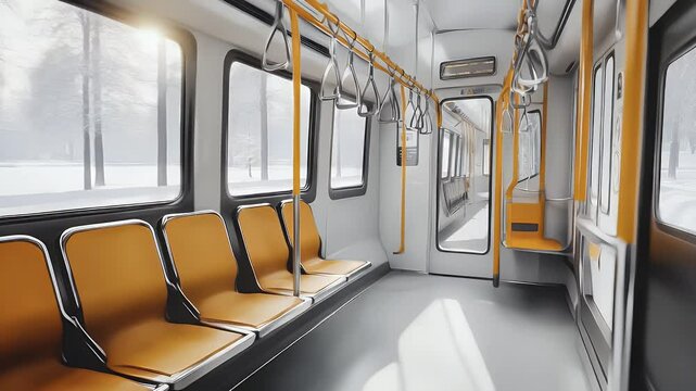 Empty Train Car Interior During Snowy Winter Day