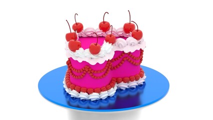 cake with cherry heart shape in plate