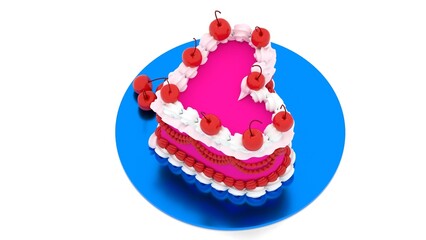cake with cherry heart shape in plate