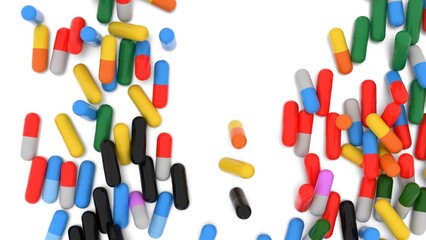 capsule falls on white background