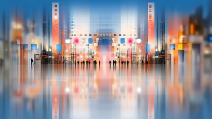 Urban Cityscape with Colorful Lights and Reflections at Night