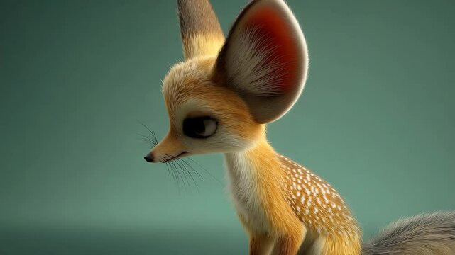 Adorable animated fennec fox character with large eyes and soft fur, set against a simple background