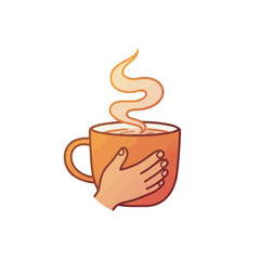 Obraz premium Hand holding a hot coffee cup with steam