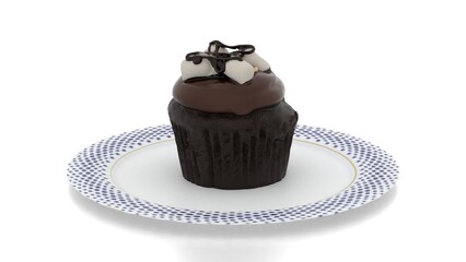 cupcake pintado in plate with white background