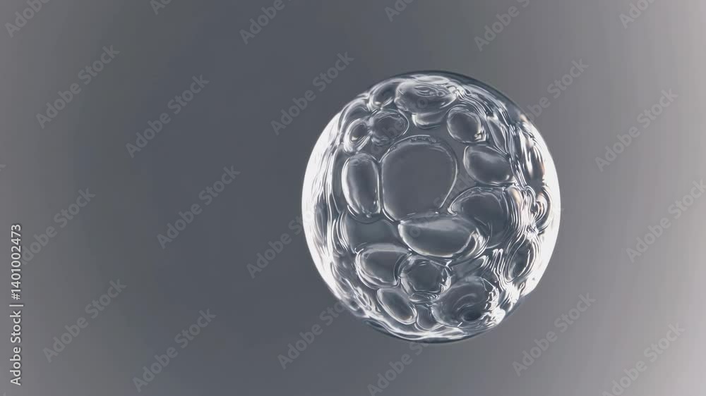 Poster Abstract video of a transparent bubble with intricate patterns, captured from a top-down angle against a muted gray background.
