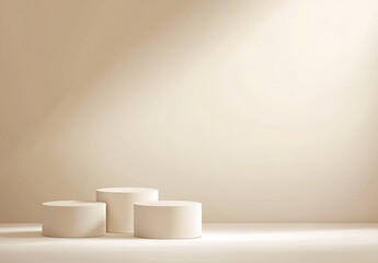 3d display product beige minimal scene with geometric podium platform. cylinder background vector 3d rendering with podium. stand for cosmetic products. Stage showcase on pedestal 3d beige studio