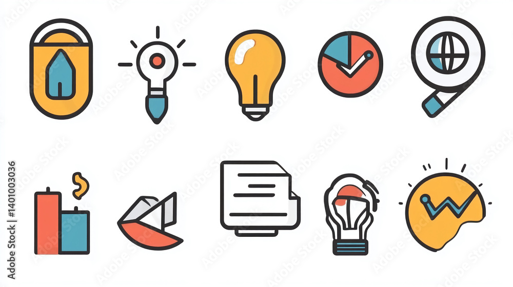 Poster vector icons set business analysis data analytics marketing strategy and creative idea concept desig