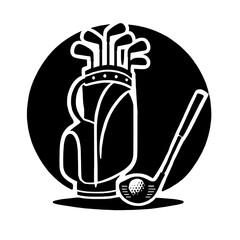 Golf Bag and Club Icon in Black Silhouette Vector