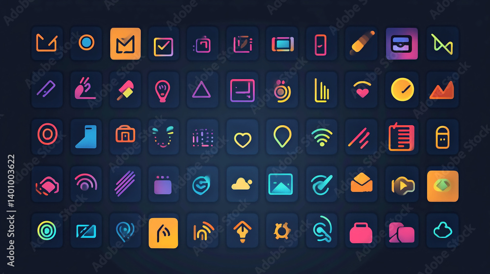 Aufkleber neon icon set ui ux design elements for app and web interfaces vector graphic design resource pack c