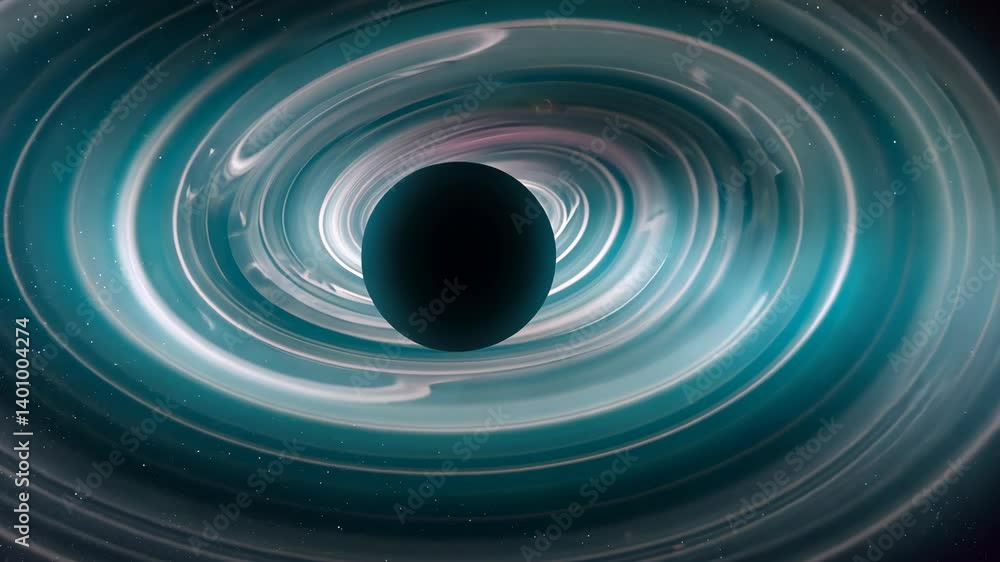 Poster abstract depiction of a black hole, showing the event horizon and accretion disk of light in outer s