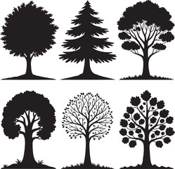 Fototapeta premium Different tree set silhouette vector illustration isolated On Transparent Background