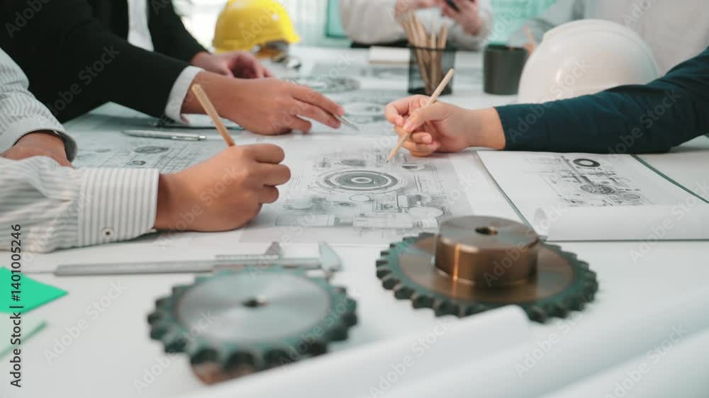 Poster a dynamic engineering meeting captured in a professional workspace. participants collaborate over te