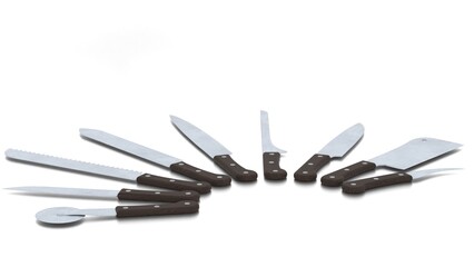 knife collection on white background