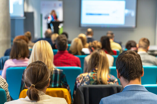 Business conference, corporate presentation or international political event