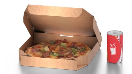 pizza and cold drink in box