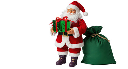 Isolated Santa Claus Holding Gift with Sack