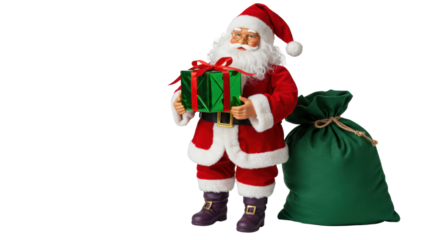 Isolated Santa Claus Holding Gift with Sack