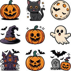 Flat Halloween element collection vector illustration isolated On Transparent Background