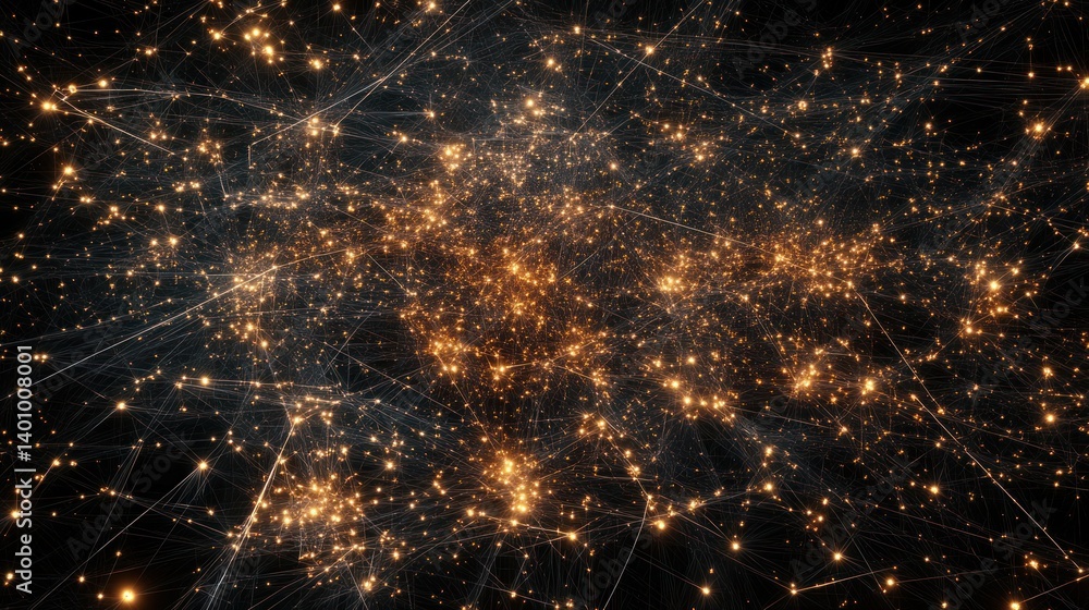 Poster interconnected network: a complex web of light and connection in dark space
