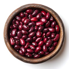 A Rustic Bowl of Red Kidney Beans: A high-angle, appetizing shot showcasing a wooden bowl overflowing with vibrant red kidney beans, presented in exquisite detail for culinary and nutritional themes.