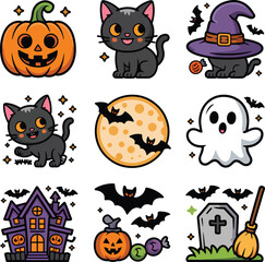 Flat Halloween element collection vector illustration isolated On Transparent Background