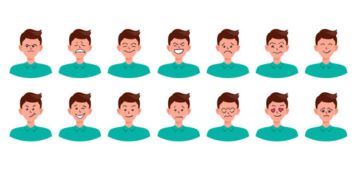 Portraits of man. Boy Avatar.  Male emotions.