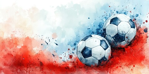 Soccer balls on a colorful splattered background during a vibrant match celebration