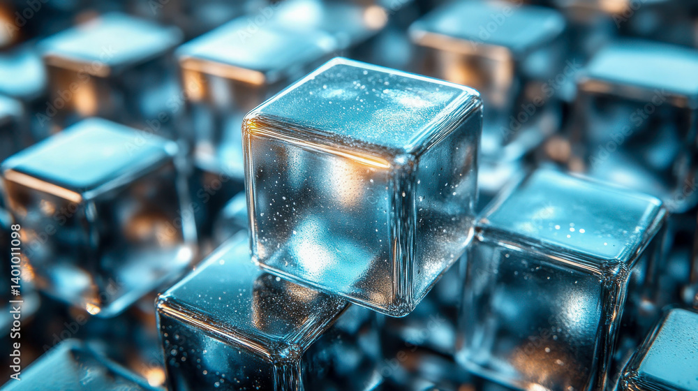 Aufkleber crystal-clear ice cubes stacked together, reflecting light in a visually appealing arrangement, emph
