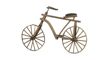 wooden bicycle on white background