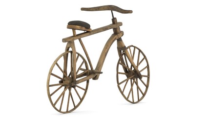 wooden bicycle on white background