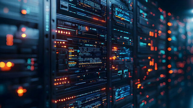 Close Up View Of Glowing Server Racks In Data Center - Powered by Adobe