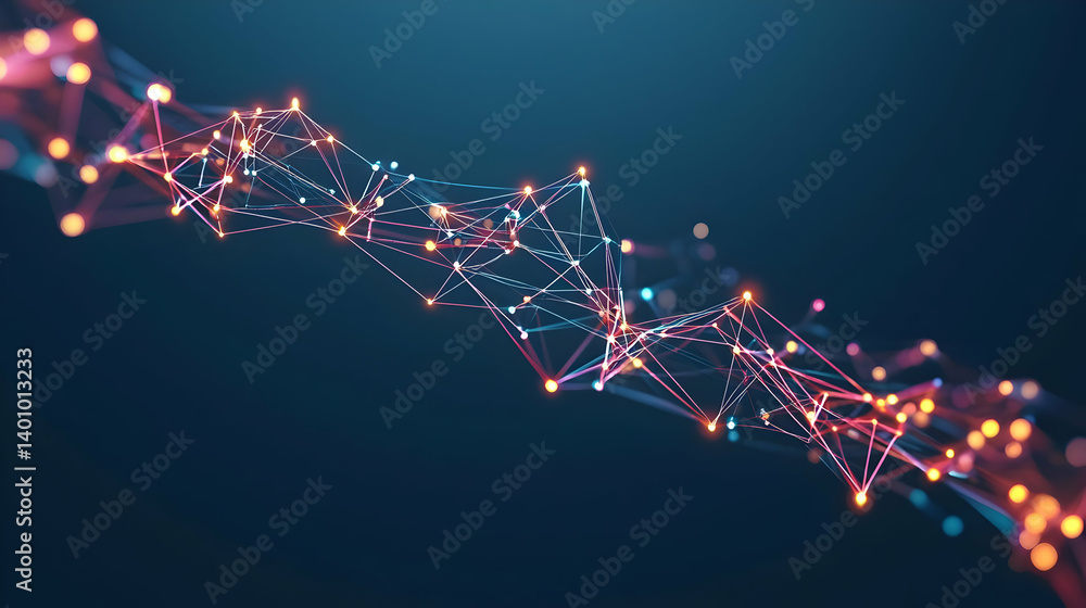 Aufkleber abstract glowing network design with colorful particles