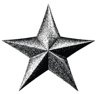 recommend clip art: 3d star shape with stipple dots photocopy effect.  retro y2k geometric futuristic.