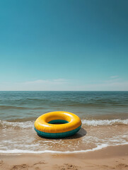 Obraz premium Bright Inflatable Swim Ring on a Sandy Beach by the Ocean
