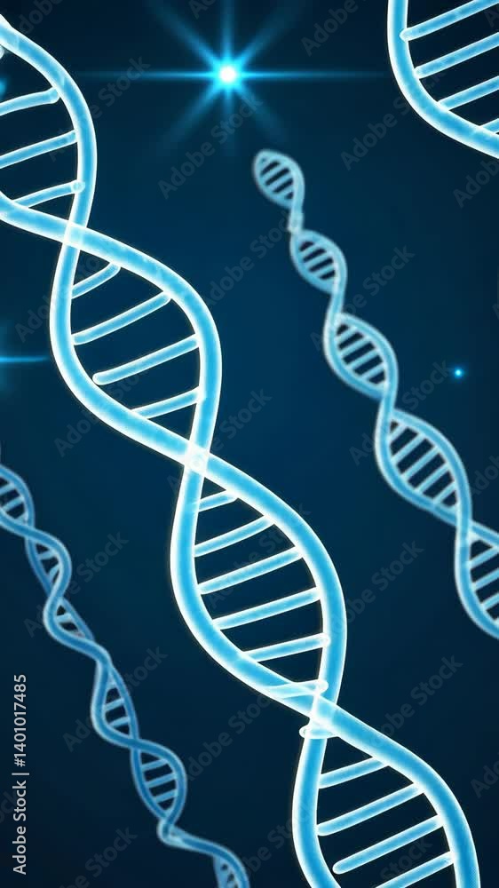 Aufkleber digital representation of multiple dna strands on dark blue background, highlighting genetic code st