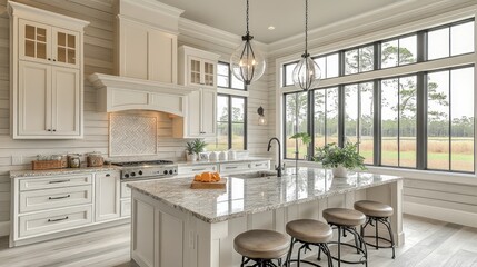Fototapeta premium Luxury Farmhouse Kitchen with Stunning Views