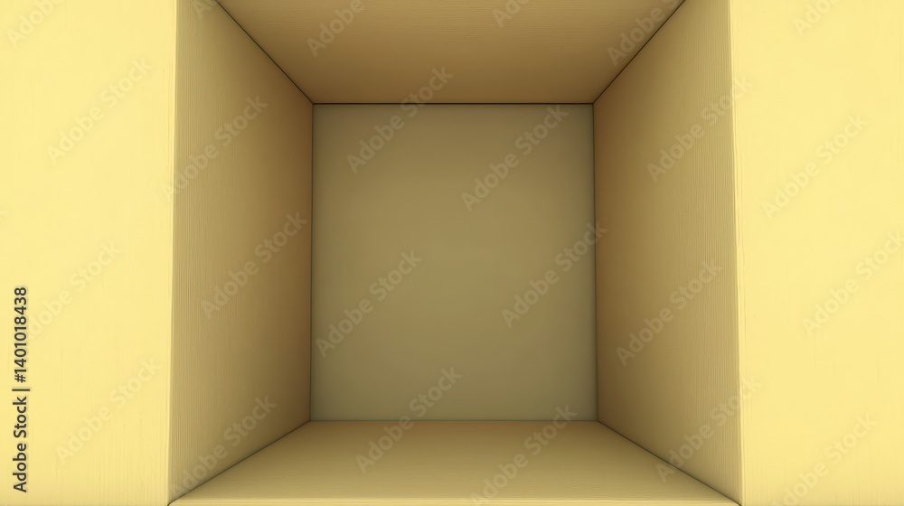 Poster Large, empty box with a white background and a yellow box. The box is made of wood and has a simple design. It is a plain, unadorned box with no decorations or embellishments