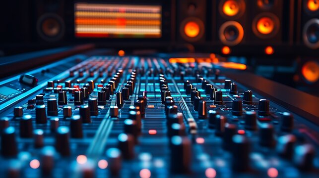 A well-organized music recording studio with professional equipment, Instruments and recording gear set up for creativity, Classic photo of