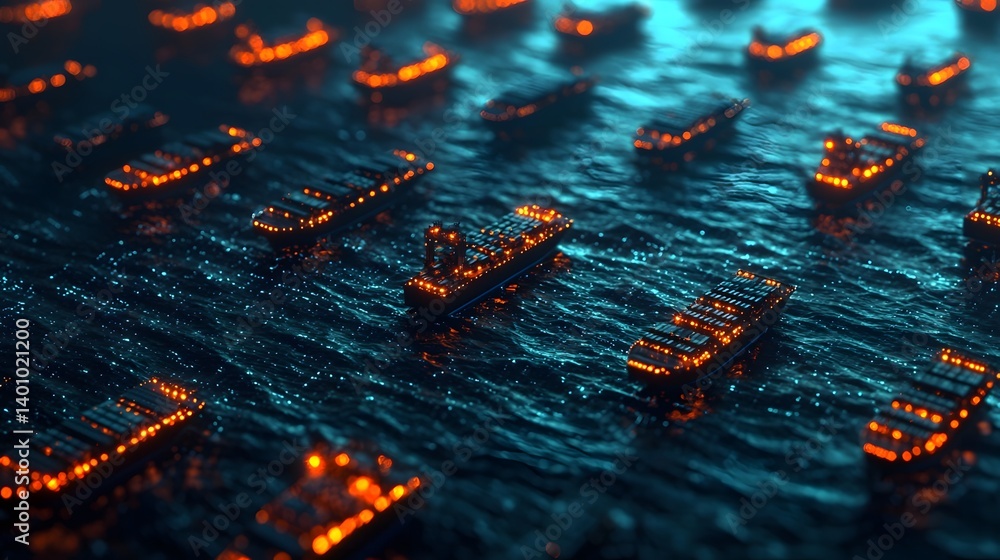 Aufkleber futuristic ai controlled logistics ships dynamically rerouting global trade in a networked transport